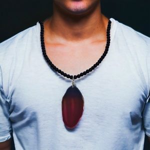 Men’s multicolor onyx pendant black beaded necklace